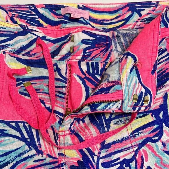 Lily Pulitzer Pants Pink Linen Galley Pants In Tiki Print Size 14 - Picture 12 of 14